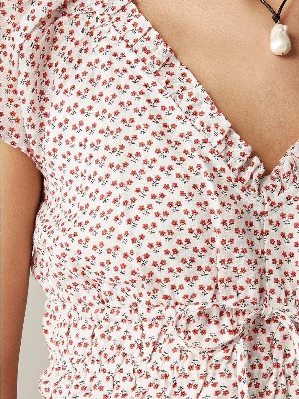 J.Crew Palermo Top V-Neck Flutter Sleeve Red Floral Print